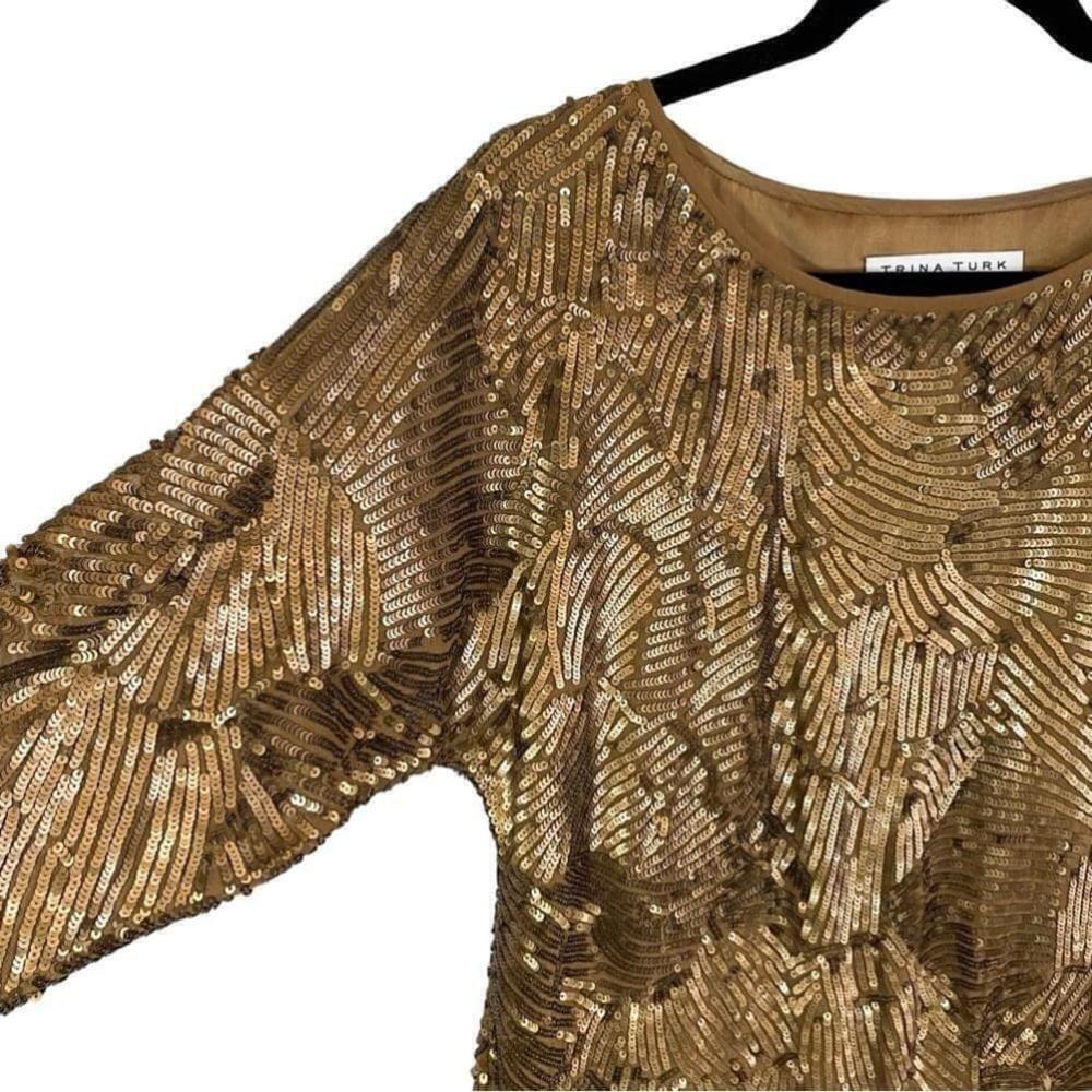 Trina Turk - Aura - Gold Sequin Sheath Dress - 4 - India - Picture 5 of 8